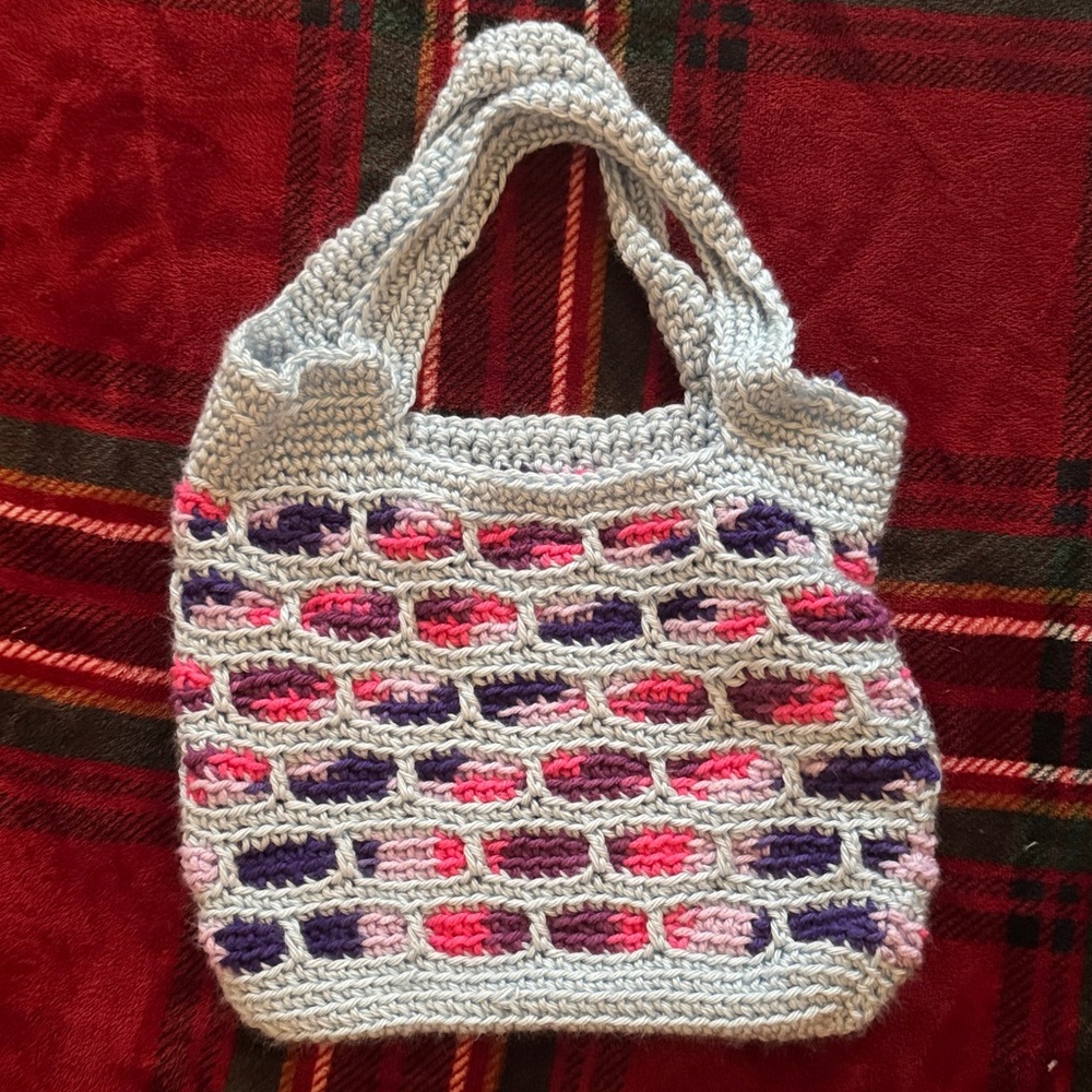 Handmade Colorful Knit Crochet Handbag Tote Purse Small